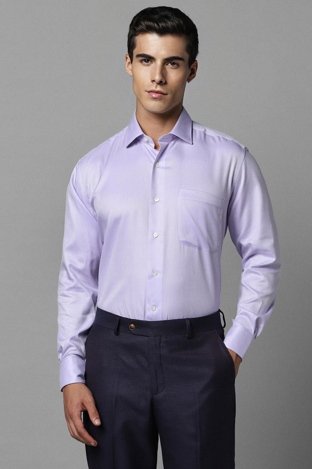 Men Purple Classic Fit Textured Full Sleeves Formal Shirt-Purple