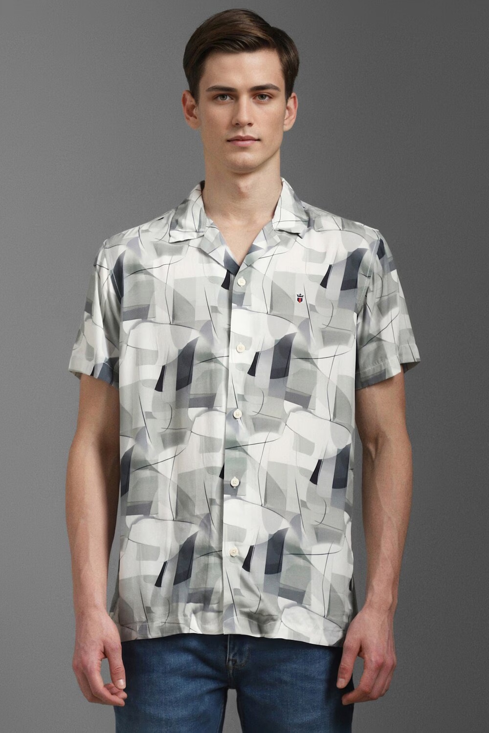Men Grey Slim Fit Print Half Sleeves Casual Shirt-Grey 1 79347-men-grey-slim-fit-print-half-sleeves-casual-shirt-grey-1.jpg