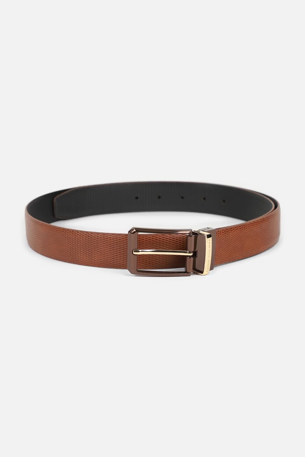 Men Brown Textured Genuine Leather Formal Belt-Brown