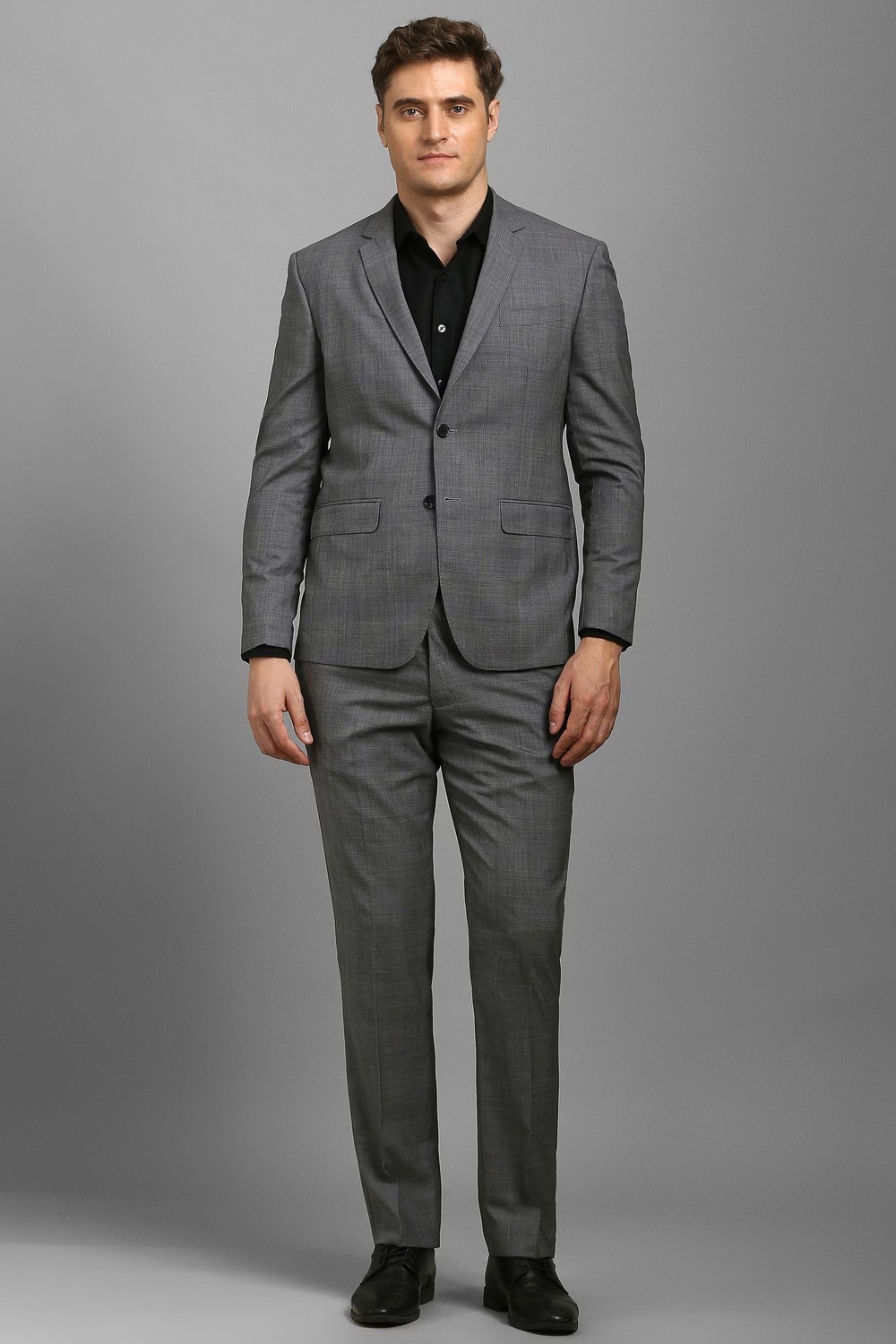 Men Grey Check Formal Two Piece Suit-Grey