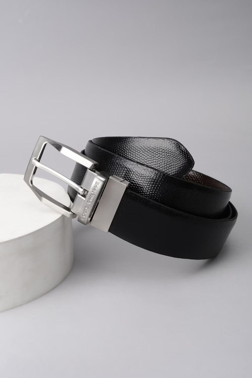Men Black Textured 100% Polyester Casual Belt-Black
