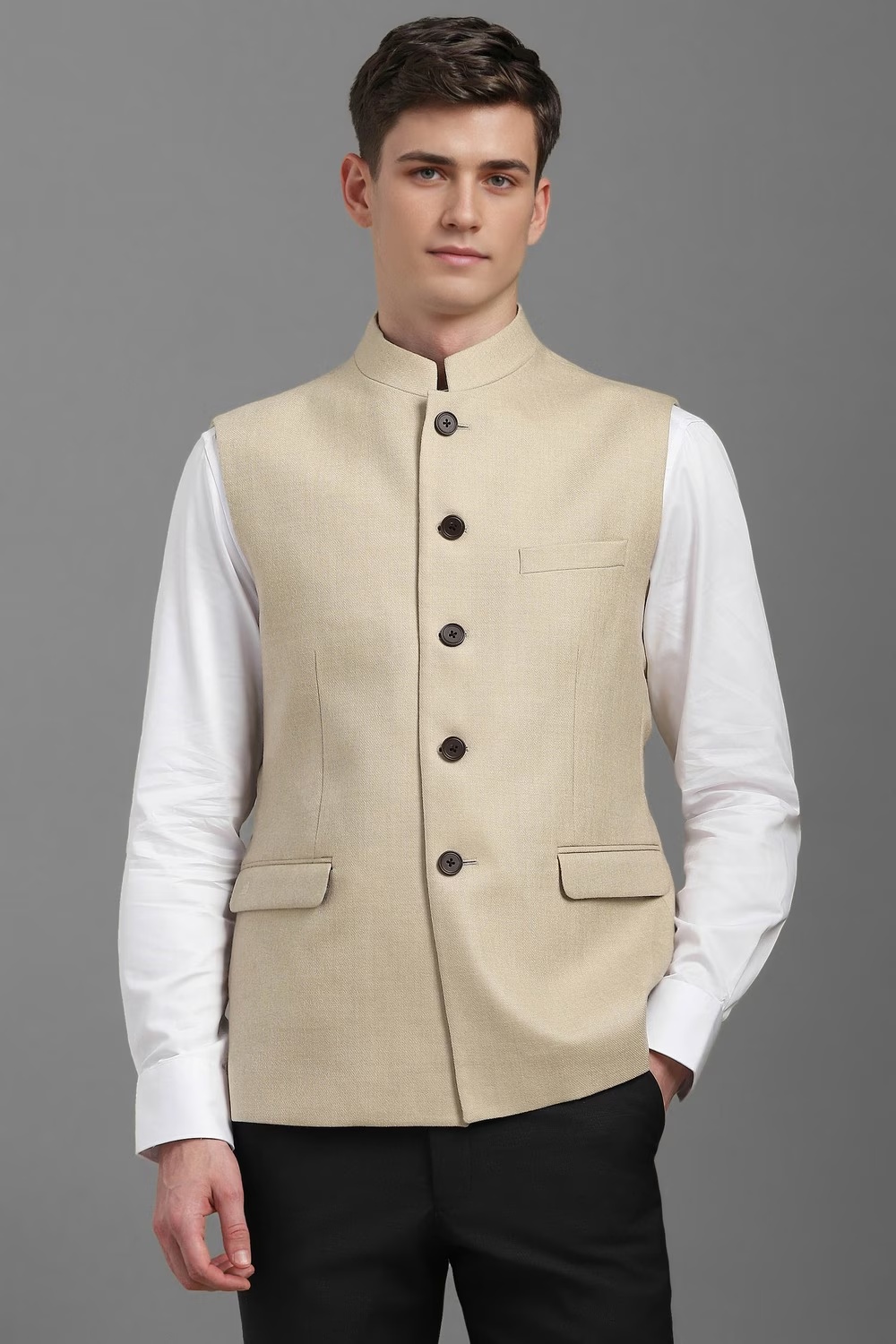 Men Beige Textured Slim Fit Casual Nehru Jacket-Beige 1 79462-men-beige-textured-slim-fit-casual-nehru-jacket-beige-1.jpg