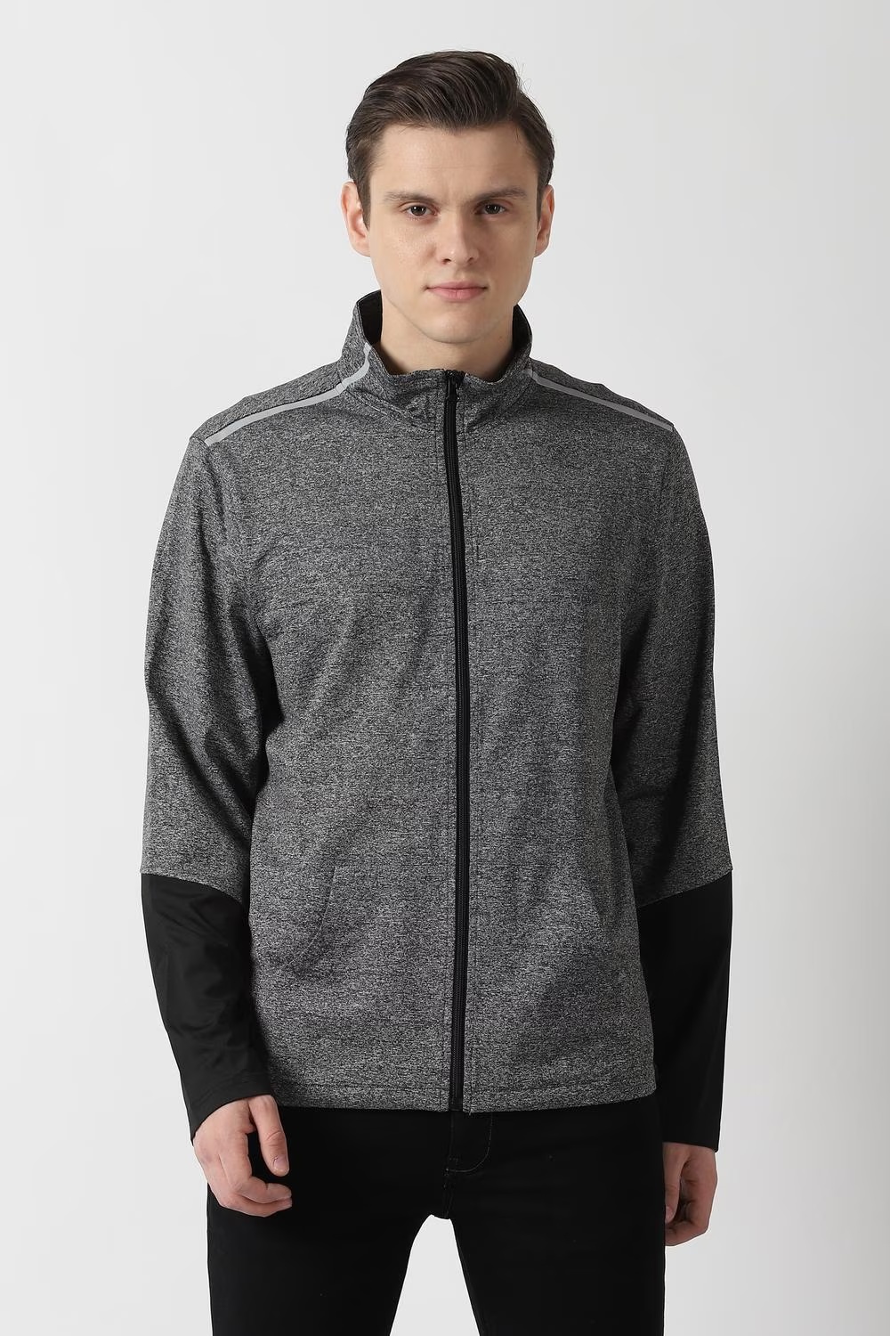 Men Leisure Sport Grey Textured Jackets-Grey