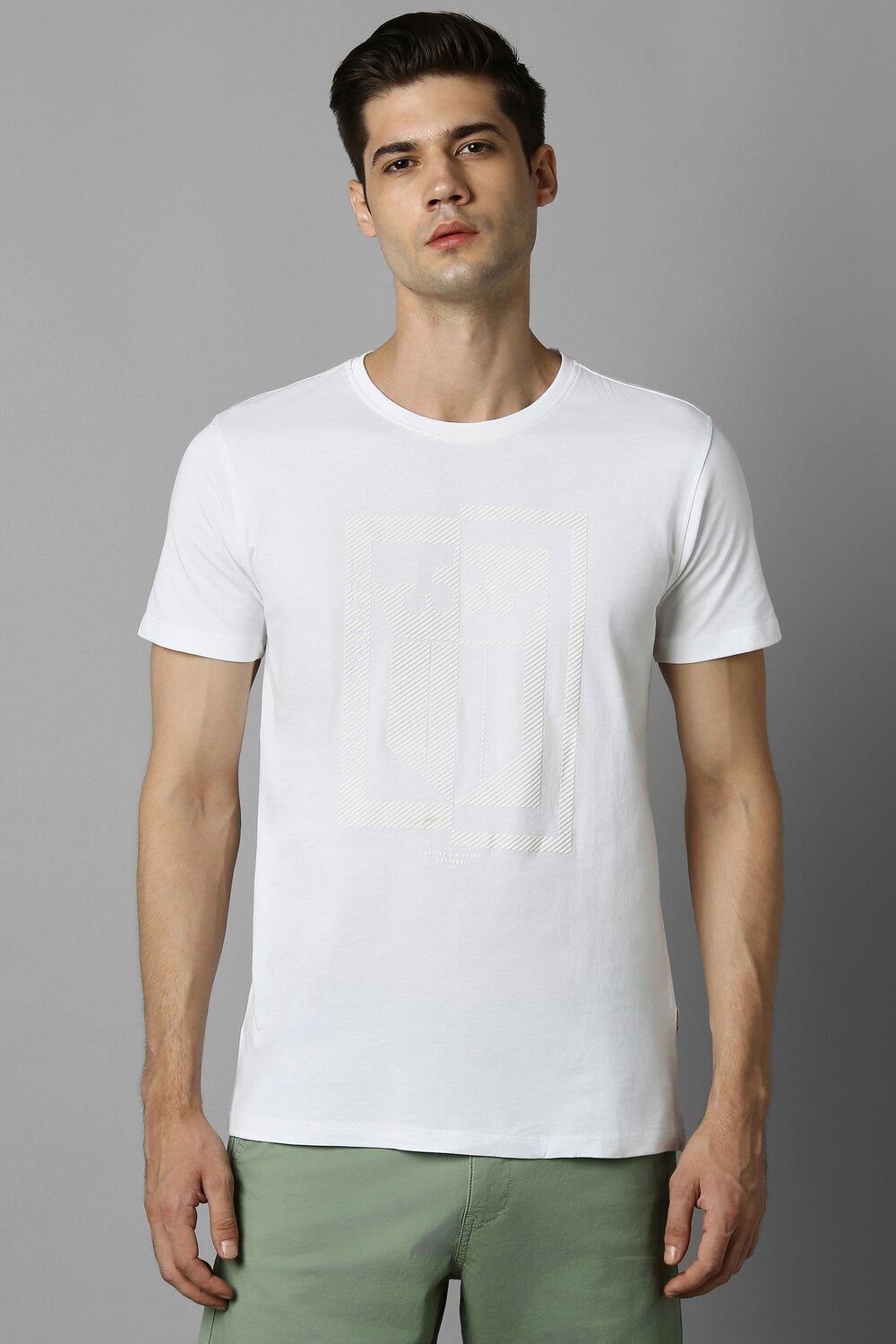 Men White Solid Crew Neck T-shirt-White