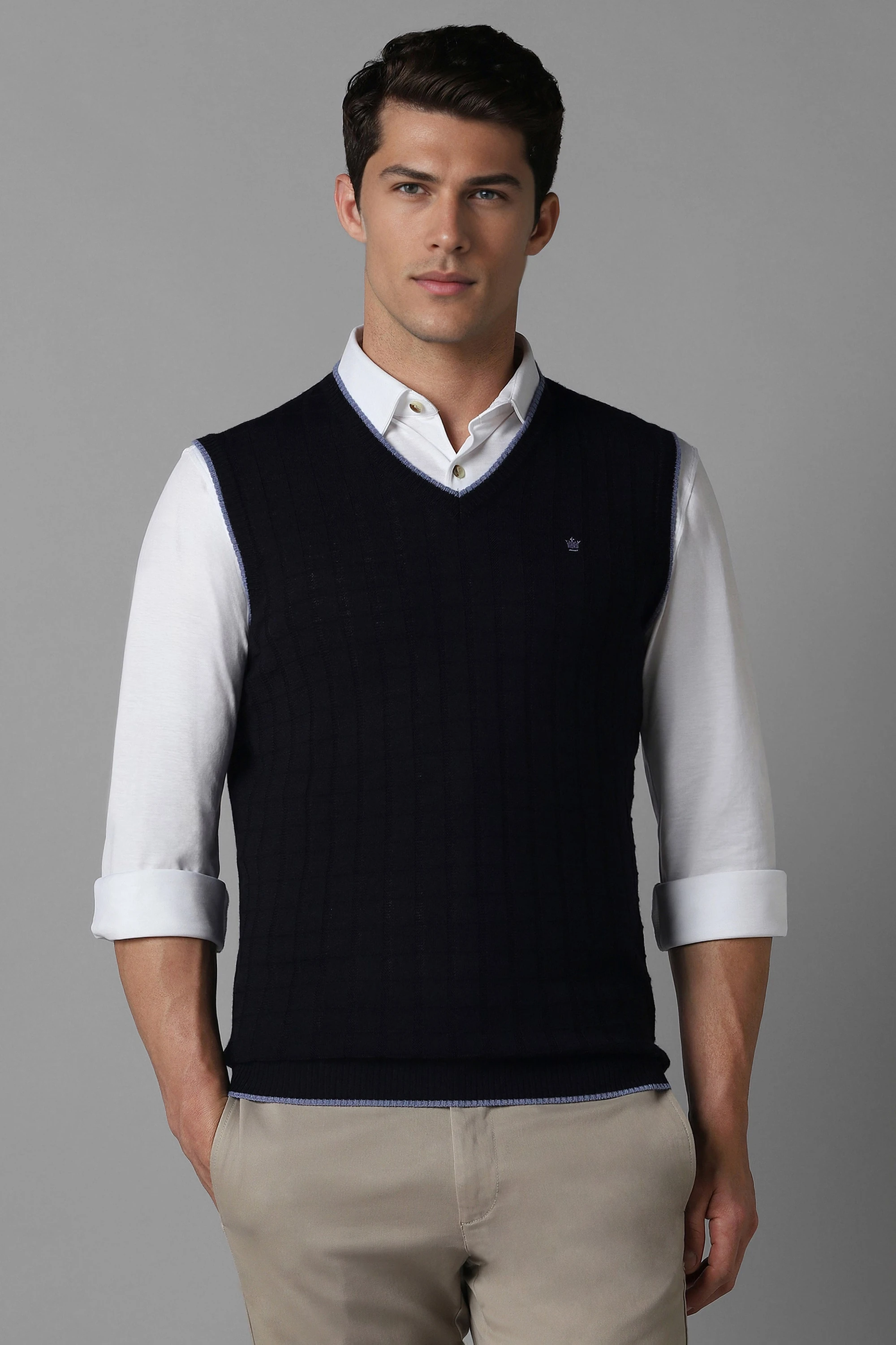 Men Black Textured V Neck Sleeveless Sweater-Black 1 79561-men-black-textured-v-neck-sleeveless-sweater-black-1.webp