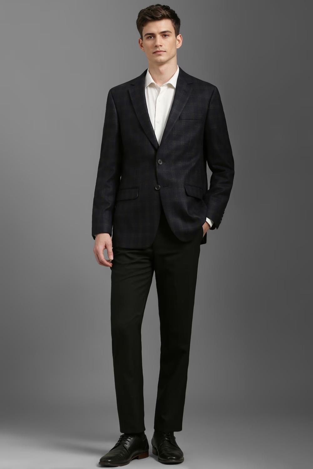 Men Black Regular Fit Check Formal Blazer-Black