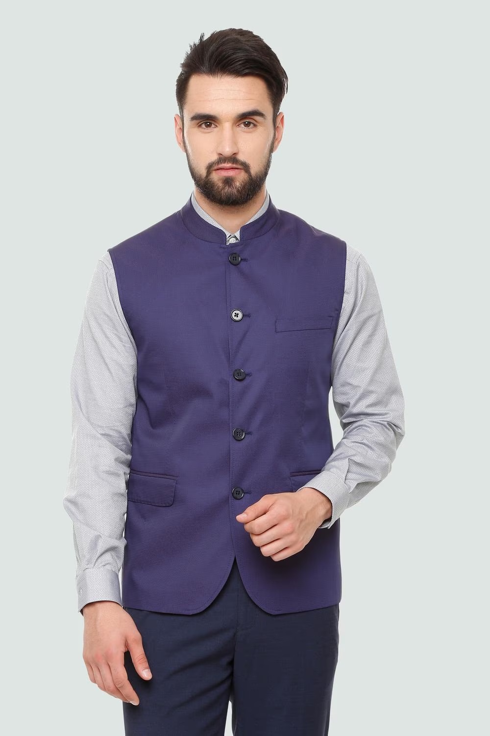 Men Purple Textured Formal Nehru Jacket-Purple