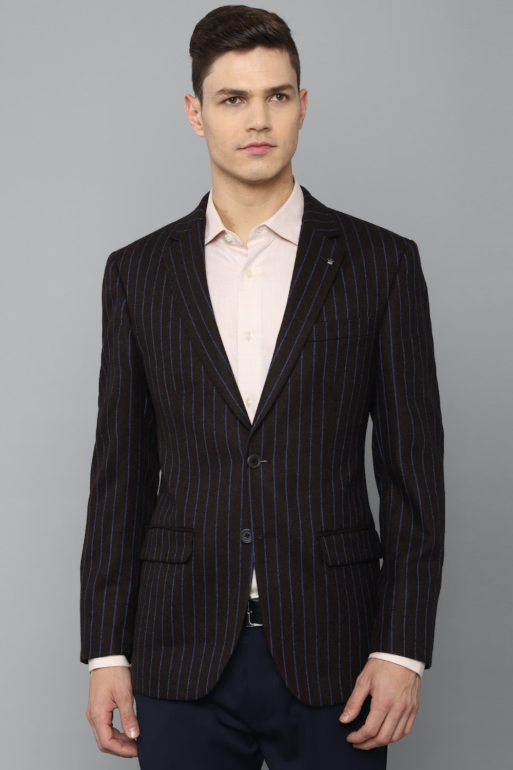 Men Black Regular Fit Stripe Formal Blazer-Black
