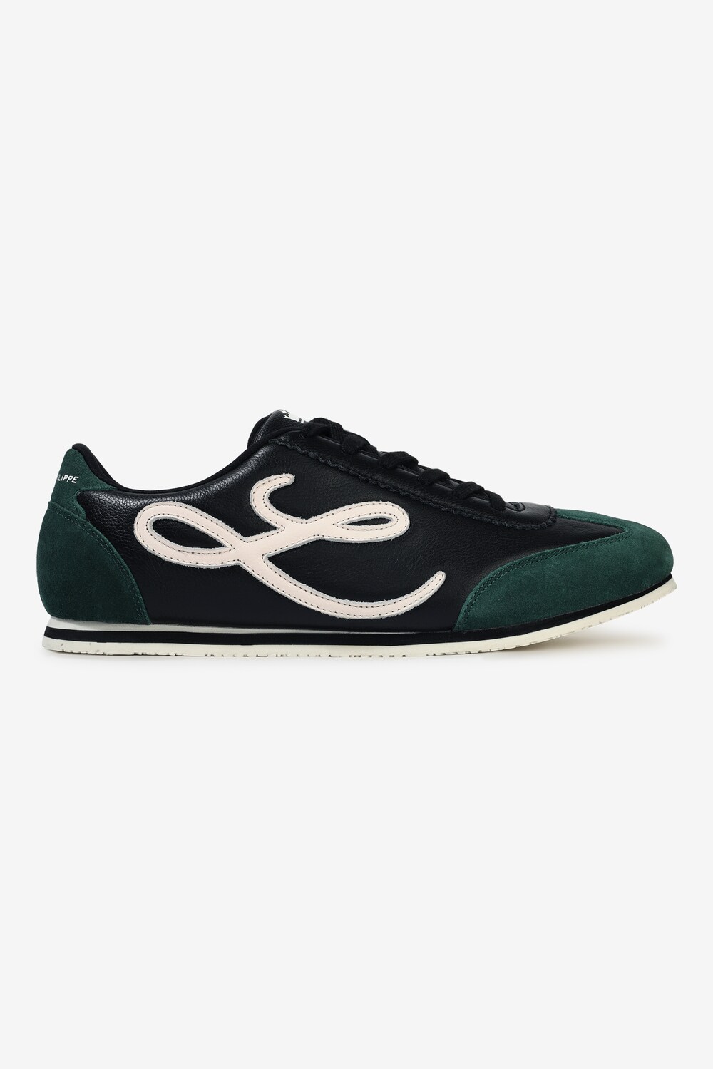Men Black and Green Leather Sneakers with Signature Branding-Black