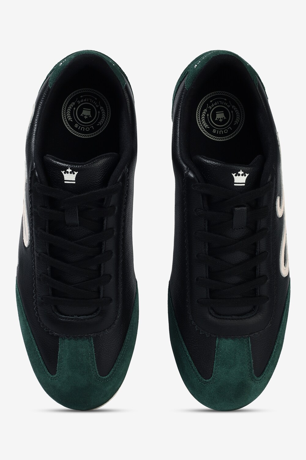 Men Black and Green Leather Sneakers with Signature Branding-Black