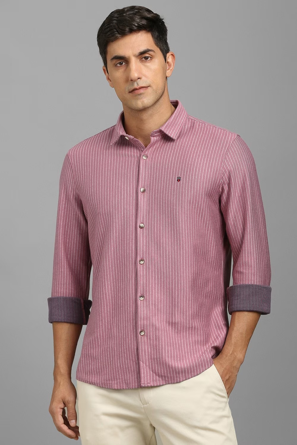 Men Pink Stripe Full Sleeves Casual Shirt-Pink