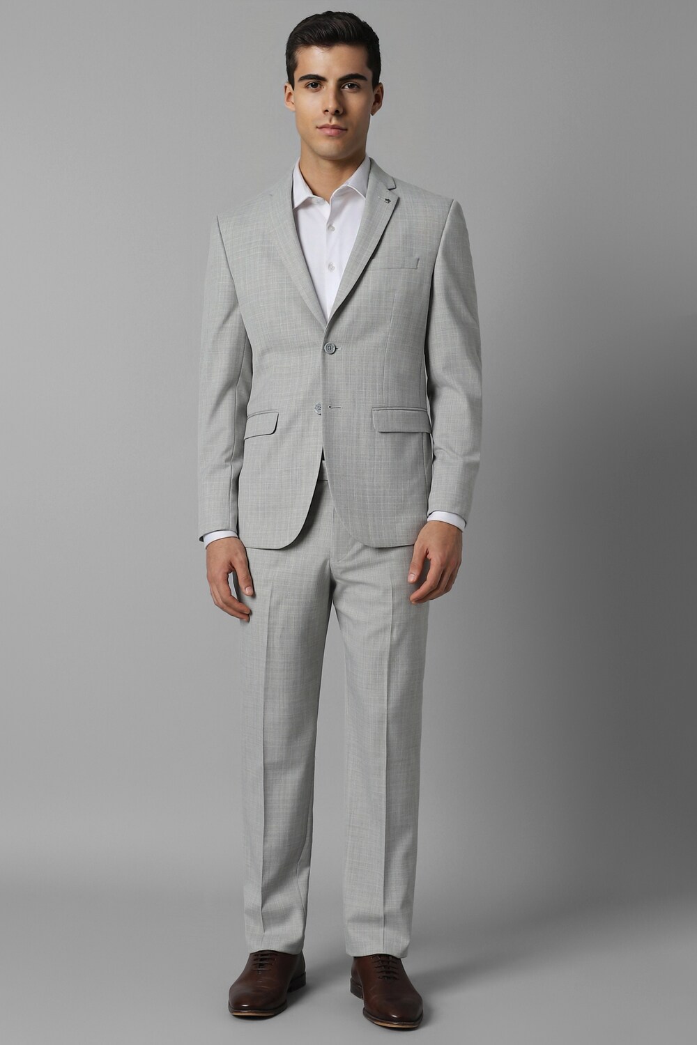 Men Grey Slim Fit Check Formal Two Piece Suit-Grey
