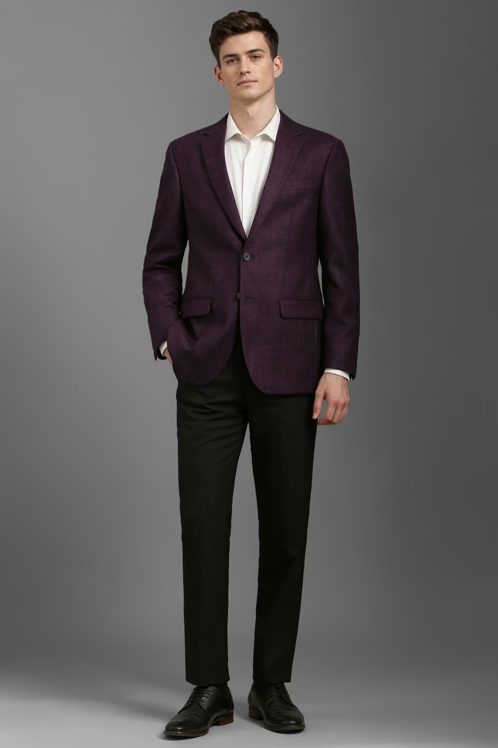Men Purple Regular Fit Check Formal Blazer-Purple