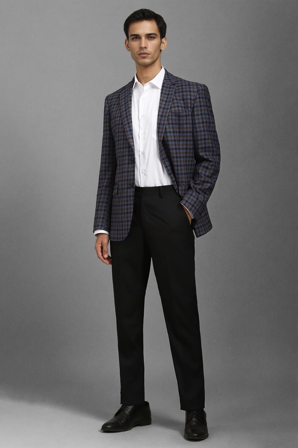 Men Blue Regular Fit Check Formal Blazer-Blue