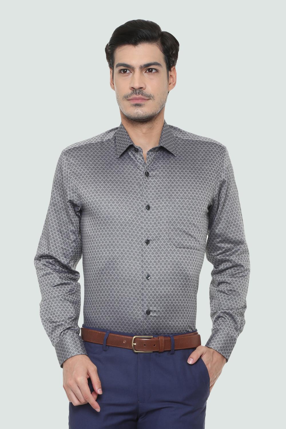 Men Grey Textured Full Sleeves Formal Shirt-Grey