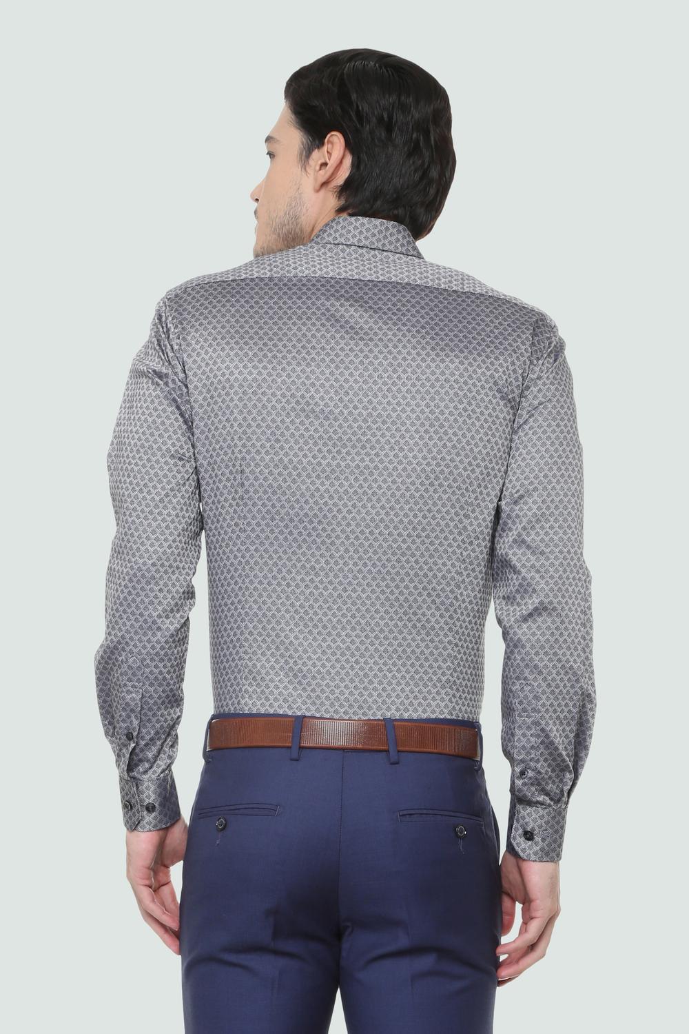 Men Grey Textured Full Sleeves Formal Shirt-Grey