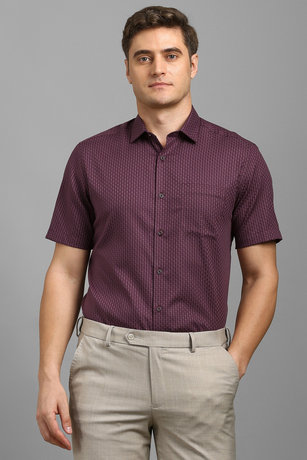 Men Maroon Print Half Sleeves Formal Shirt-Maroon
