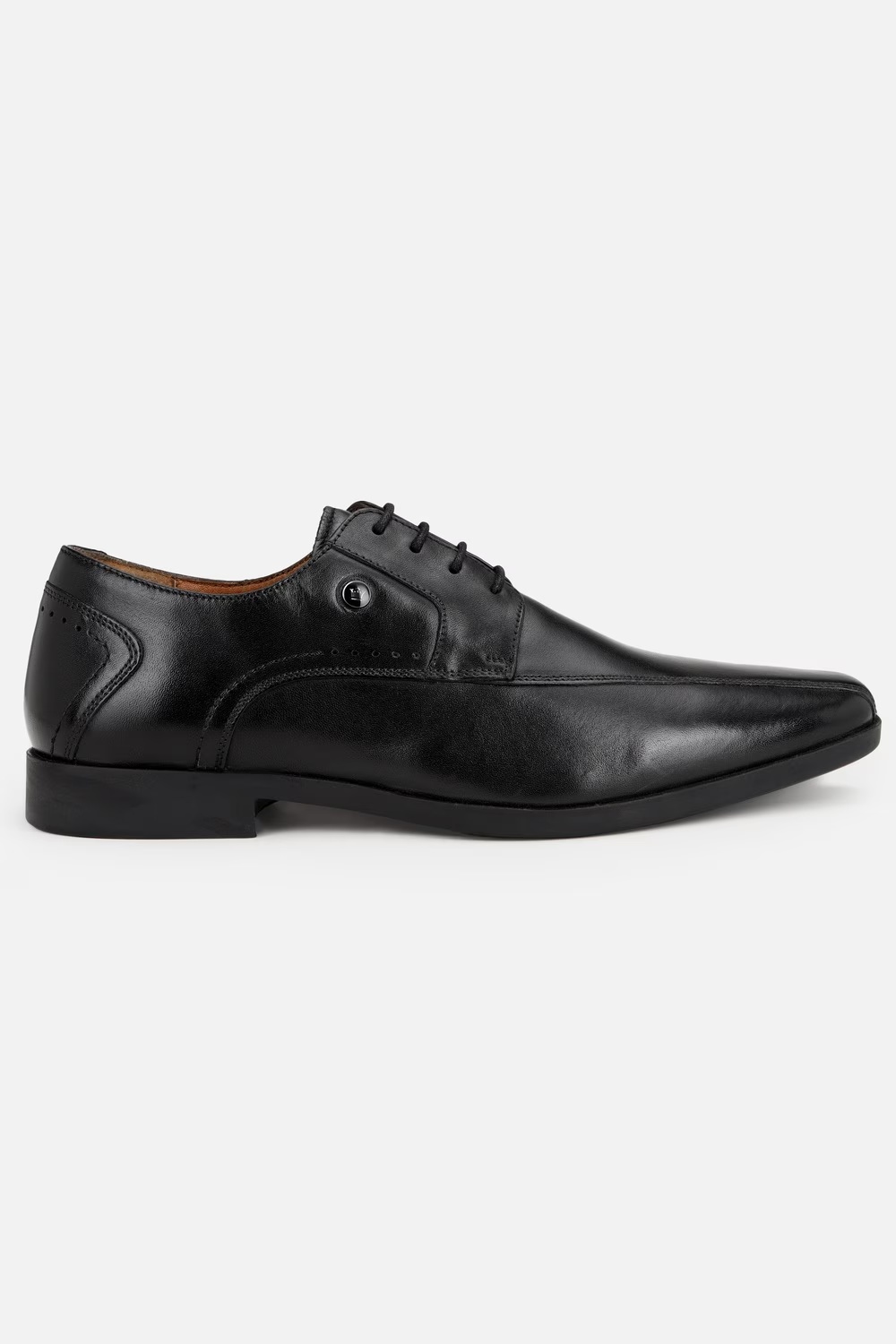 Men Stitch Detail Derby Leather Black Lace Up Shoes-Black