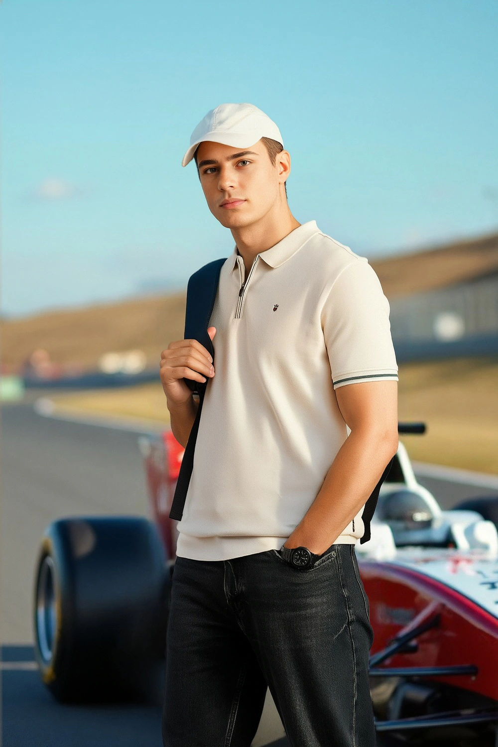 Men Beige Solid Polo Neck T-shirt-Beige