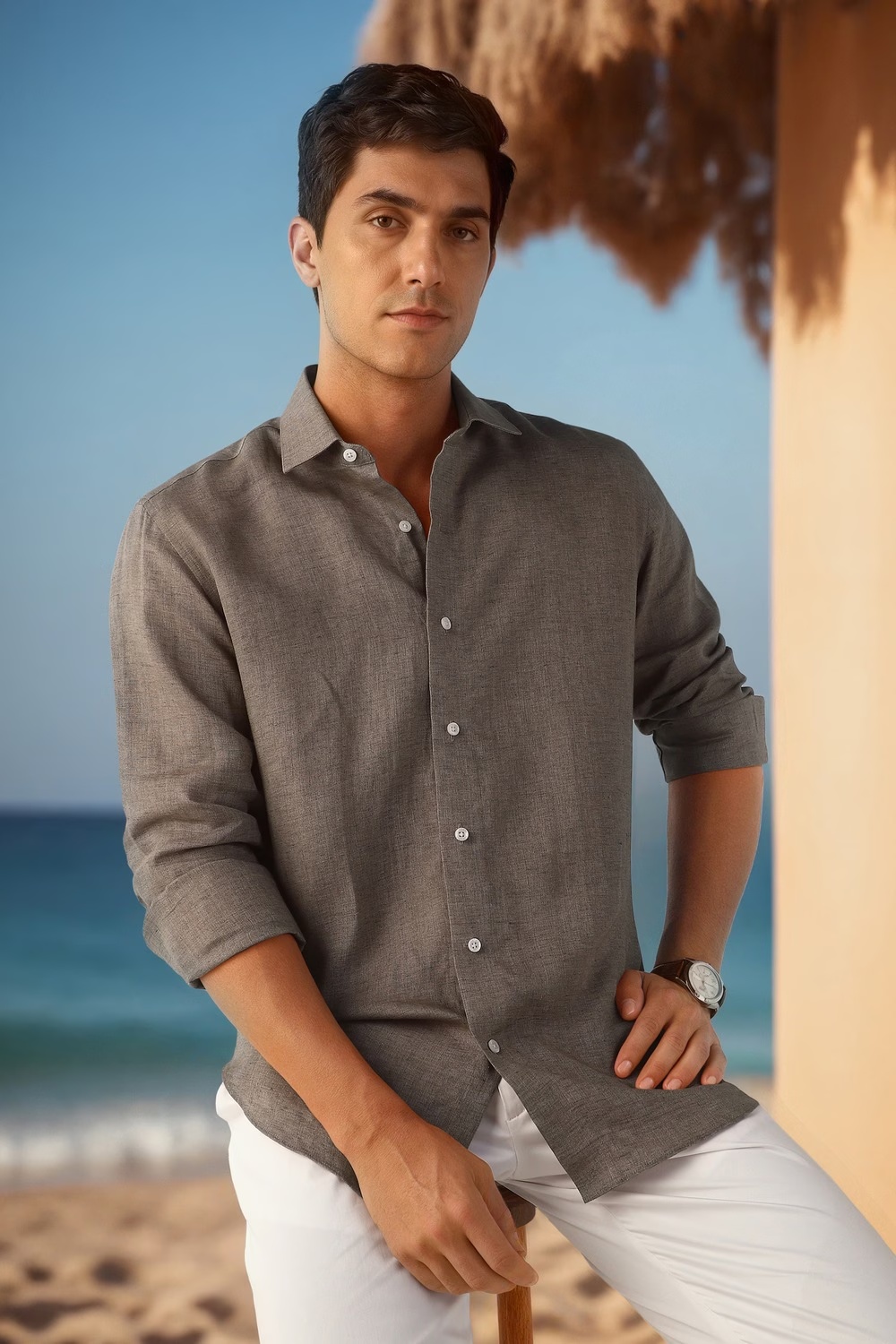 Men Brown Textured Full Sleeves Formal Shirt-Brown