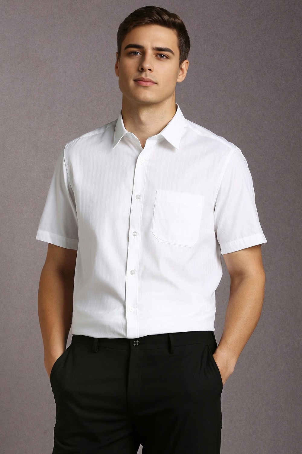 Men White Textured Half Sleeves Formal Shirt-White 1 80134-men-white-textured-half-sleeves-formal-shirt-white-1.jpg