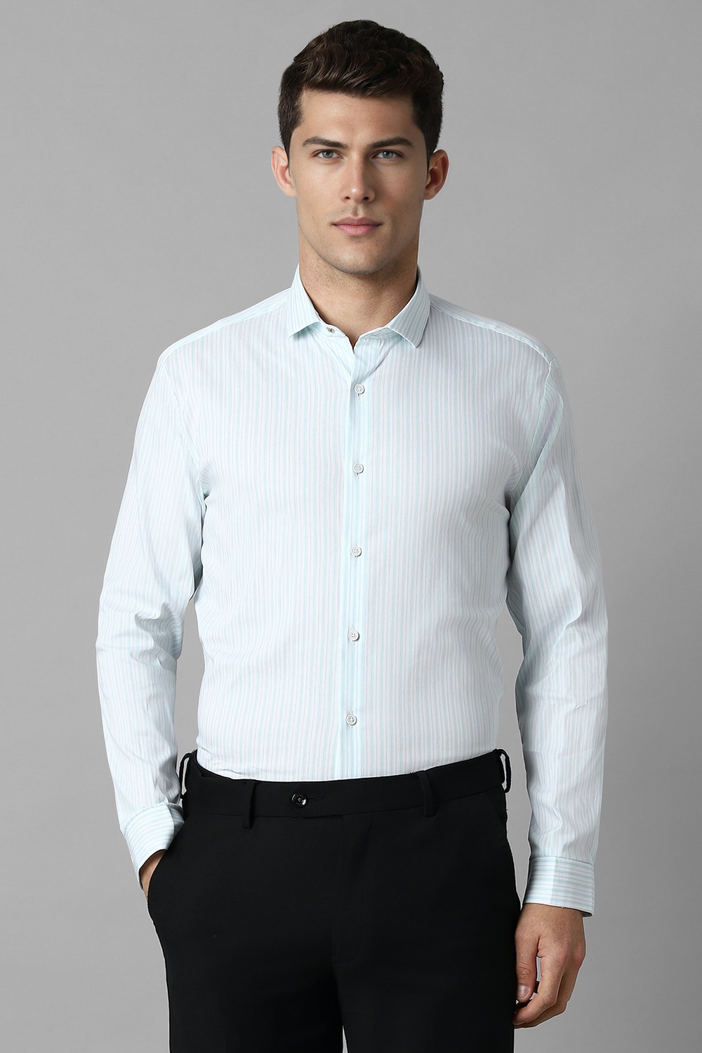 Men Light Blue Stripe Full Sleeves Casual Shirt-Light Blue