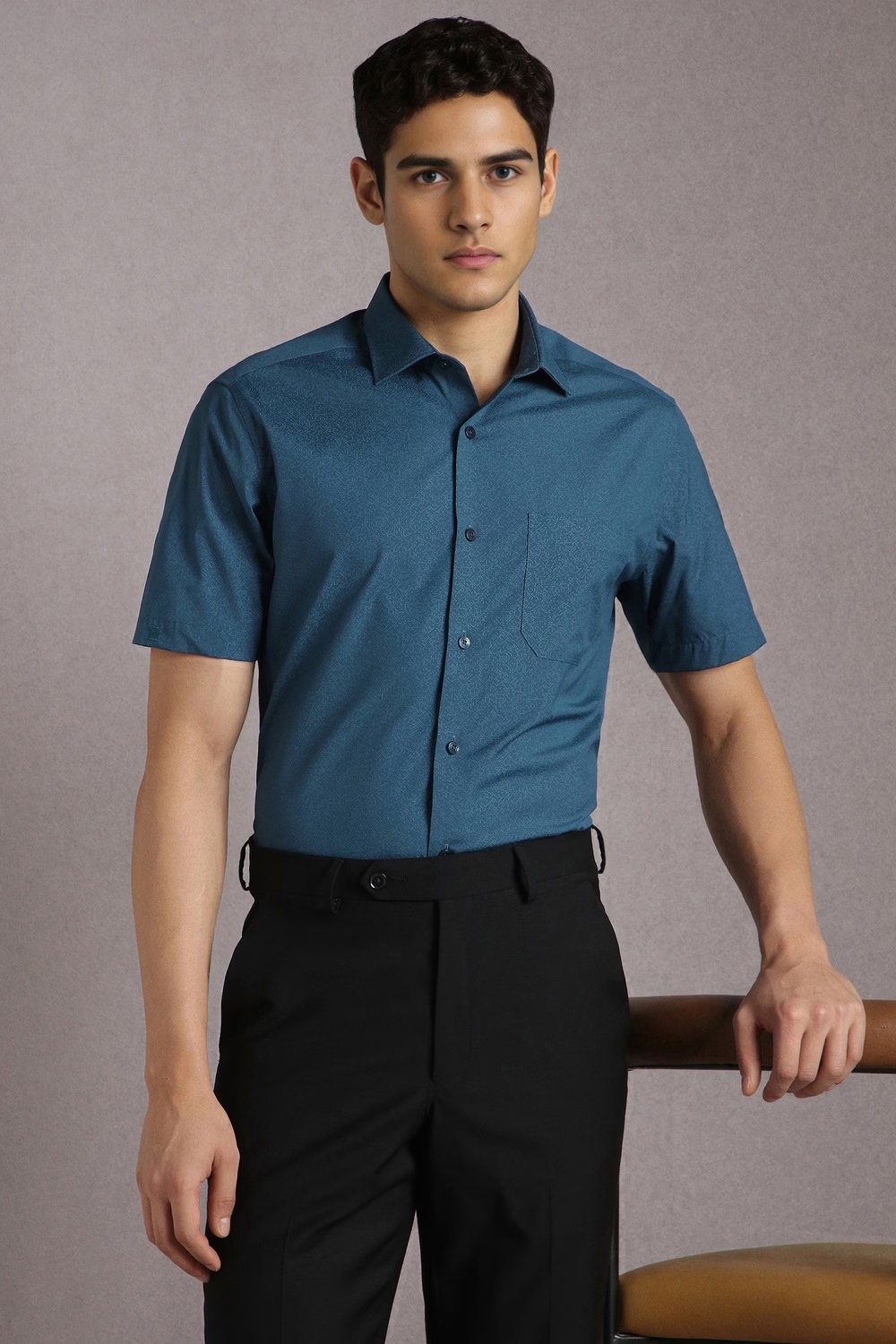 Men Blue Print Half Sleeves Formal Shirt-Blue