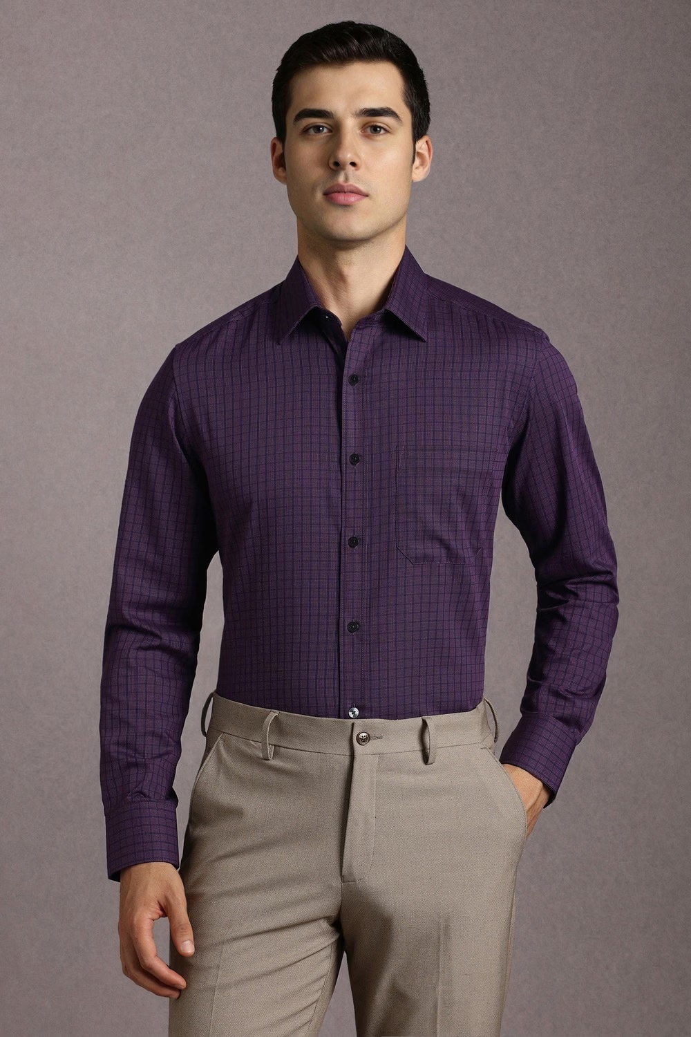 Men Purple Check Full Sleeves Formal Shirt-Purple 1 80229-men-purple-check-full-sleeves-formal-shirt-purple-1.jpg