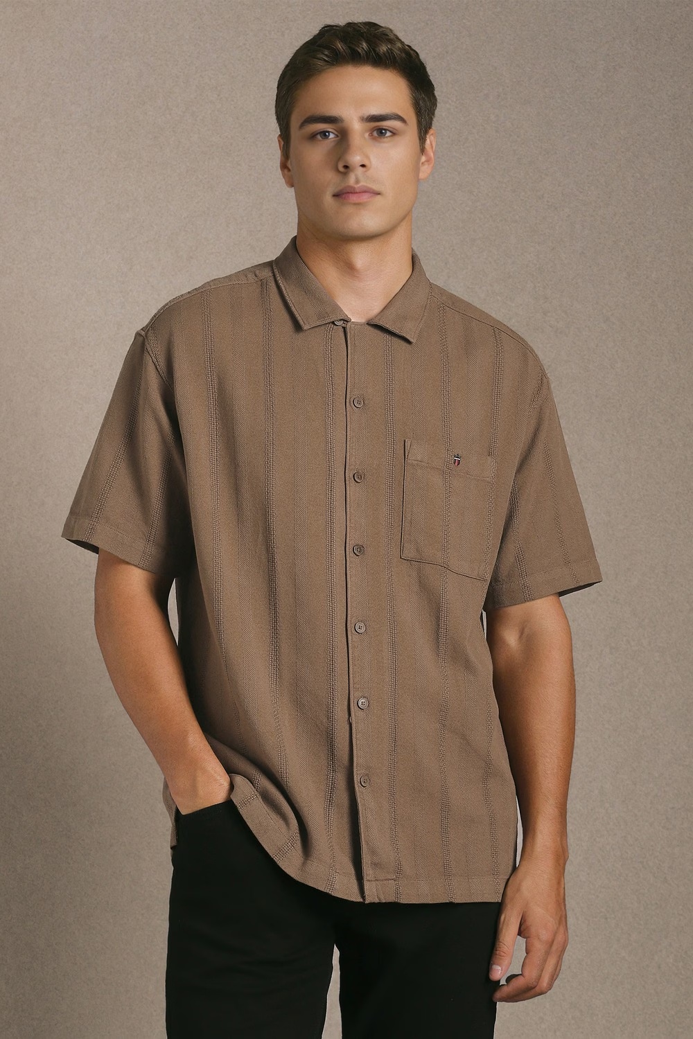 Men Lilac Textured Half Sleeves Casual Shirt-Lilac