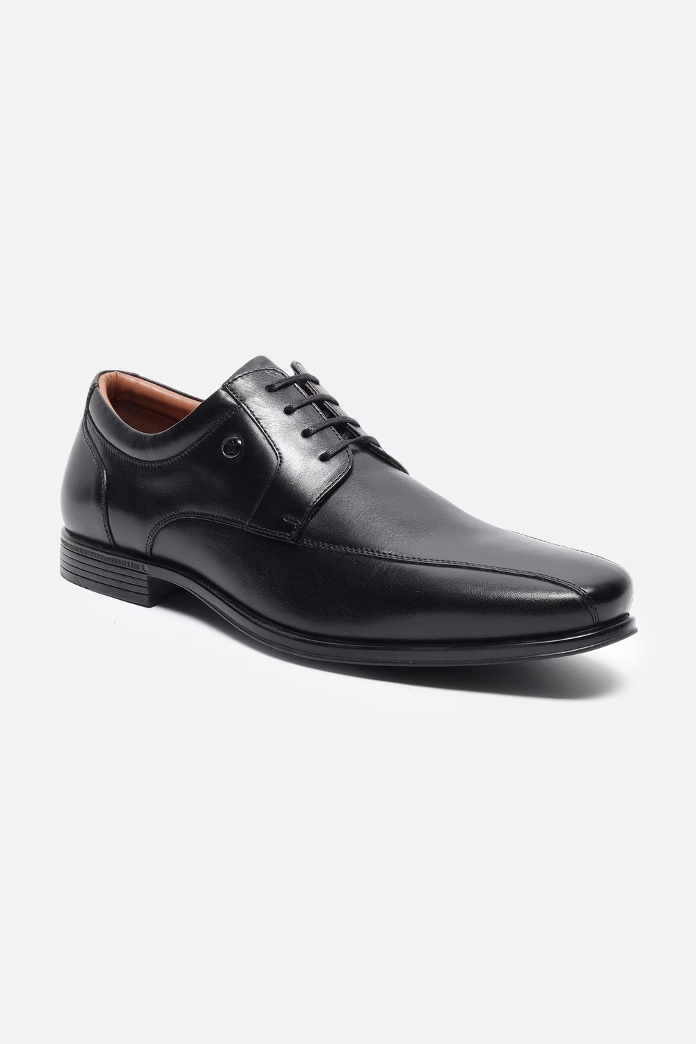 Men Black Leather Lace Up Shoes-Black