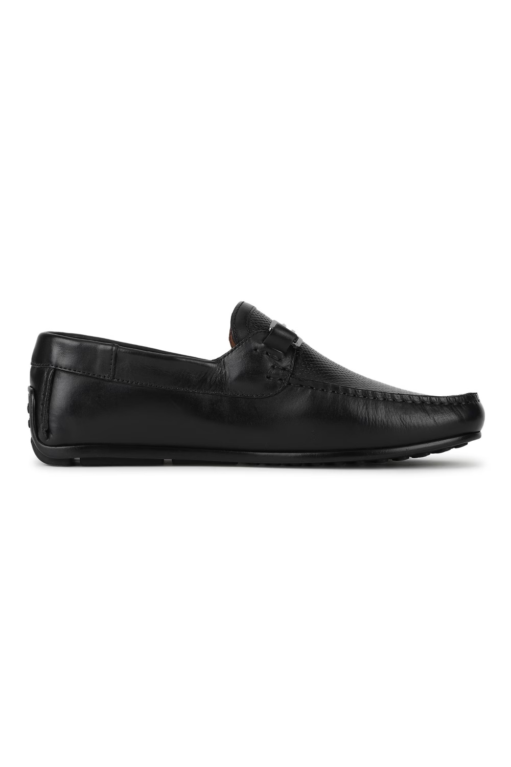 Men Metal Saddle Leather Black Moccassin Slip On Shoes-Black 1 80369-men-metal-saddle-leather-black-moccassin-slip-on-shoes-black-1.jpg
