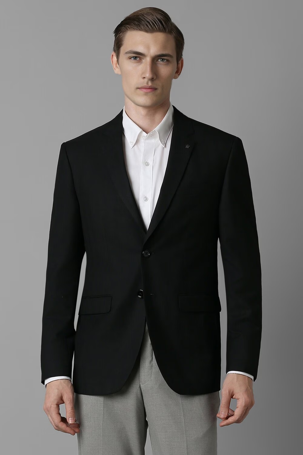 Men Black Slim Fit Solid Formal Blazer-Black
