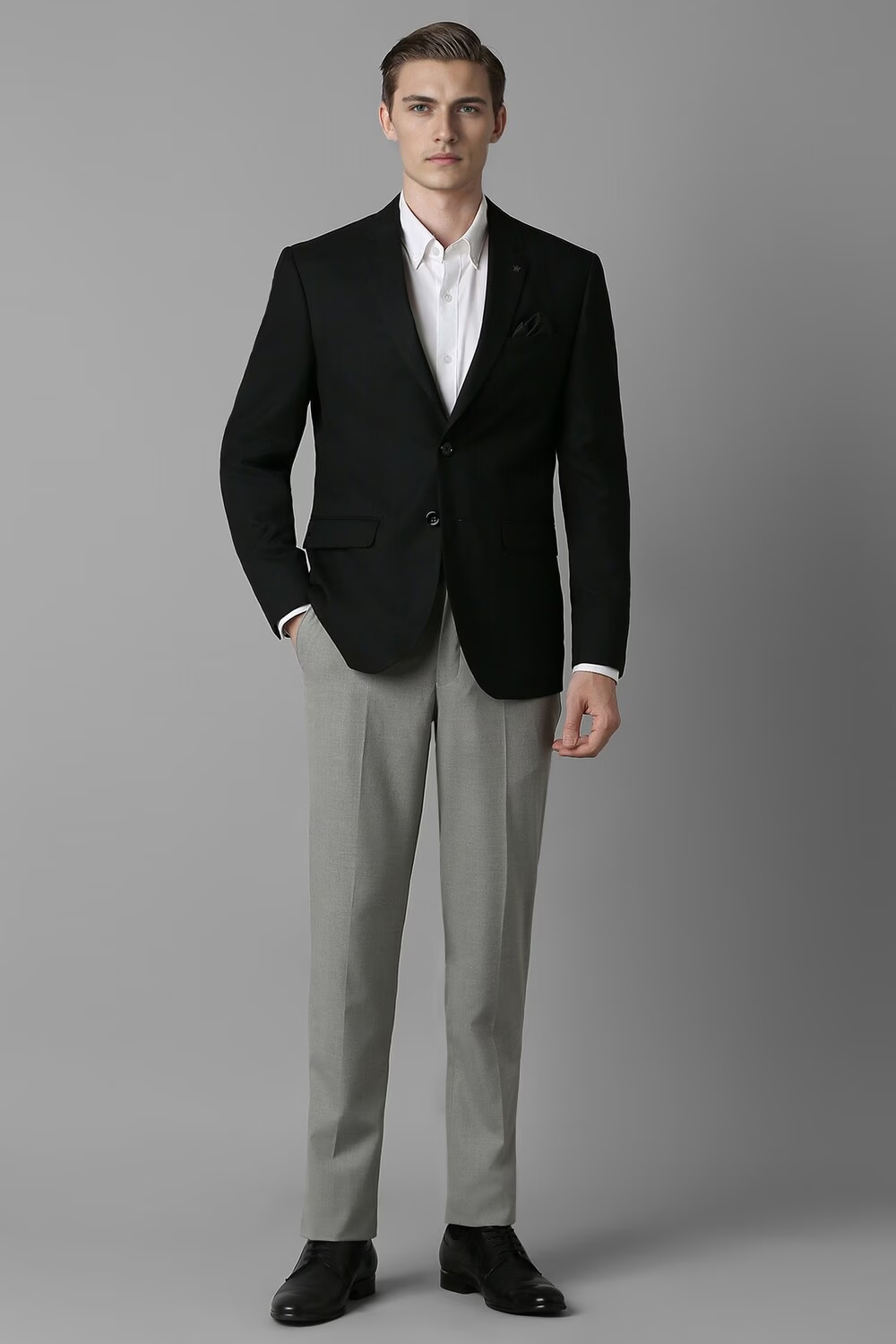 Men Black Slim Fit Solid Formal Blazer-Black