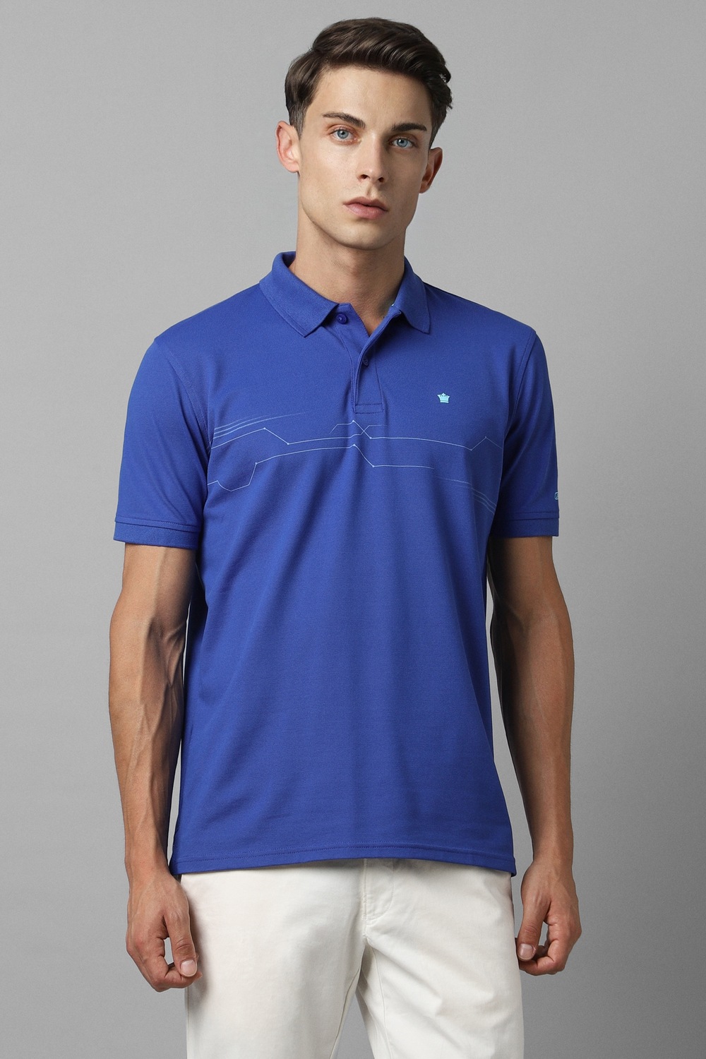 Men Blue Print Polo Neck T-shirt-Blue