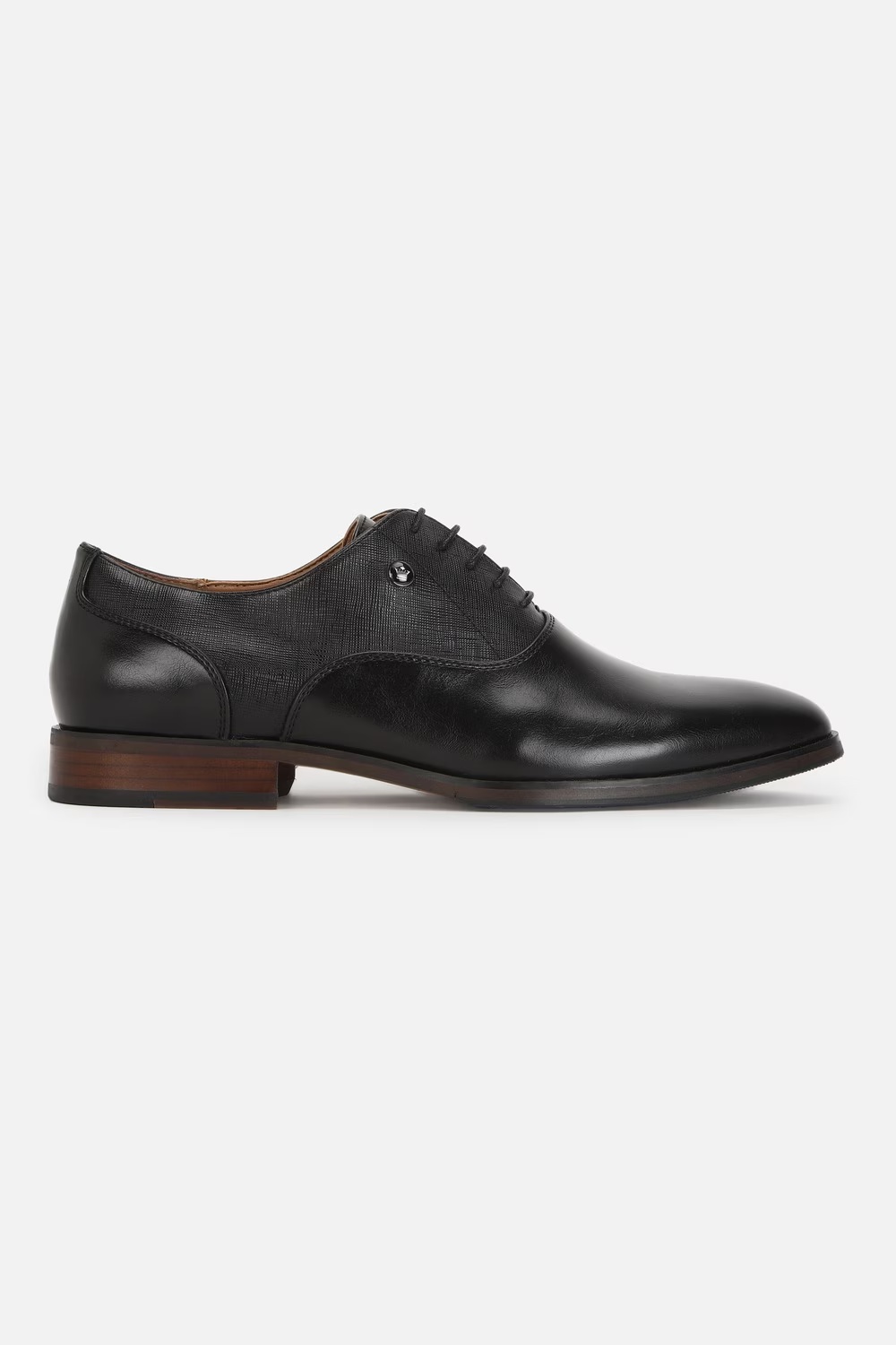 Men Textured Oxford Leather Black Lace Up Shoes-Black