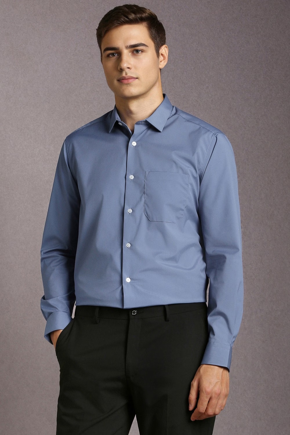 Men Blue Solid Full Sleeves Formal Shirt-Blue