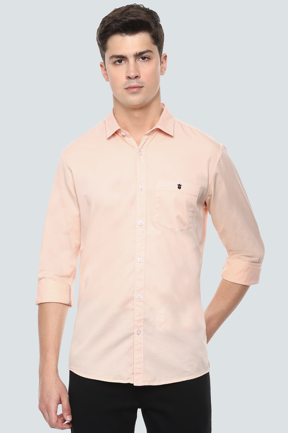 Men Peach Slim Fit Solid Full Sleeves Casual Shirt-Peach