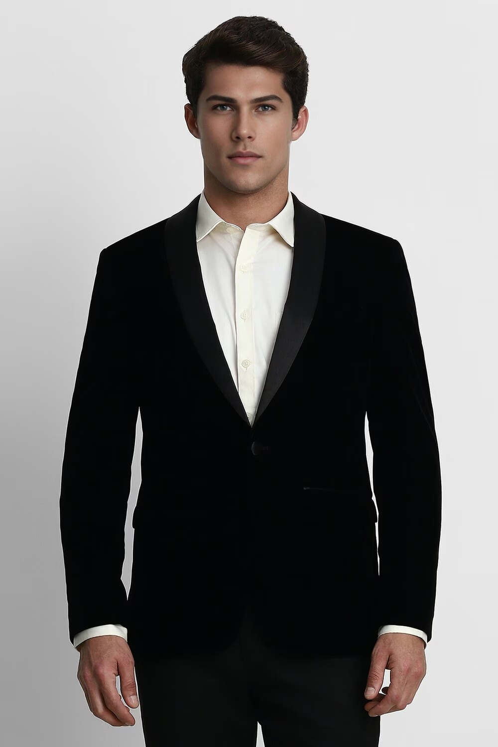 Men Black Slim Fit Solid Wedding Blazer-Black