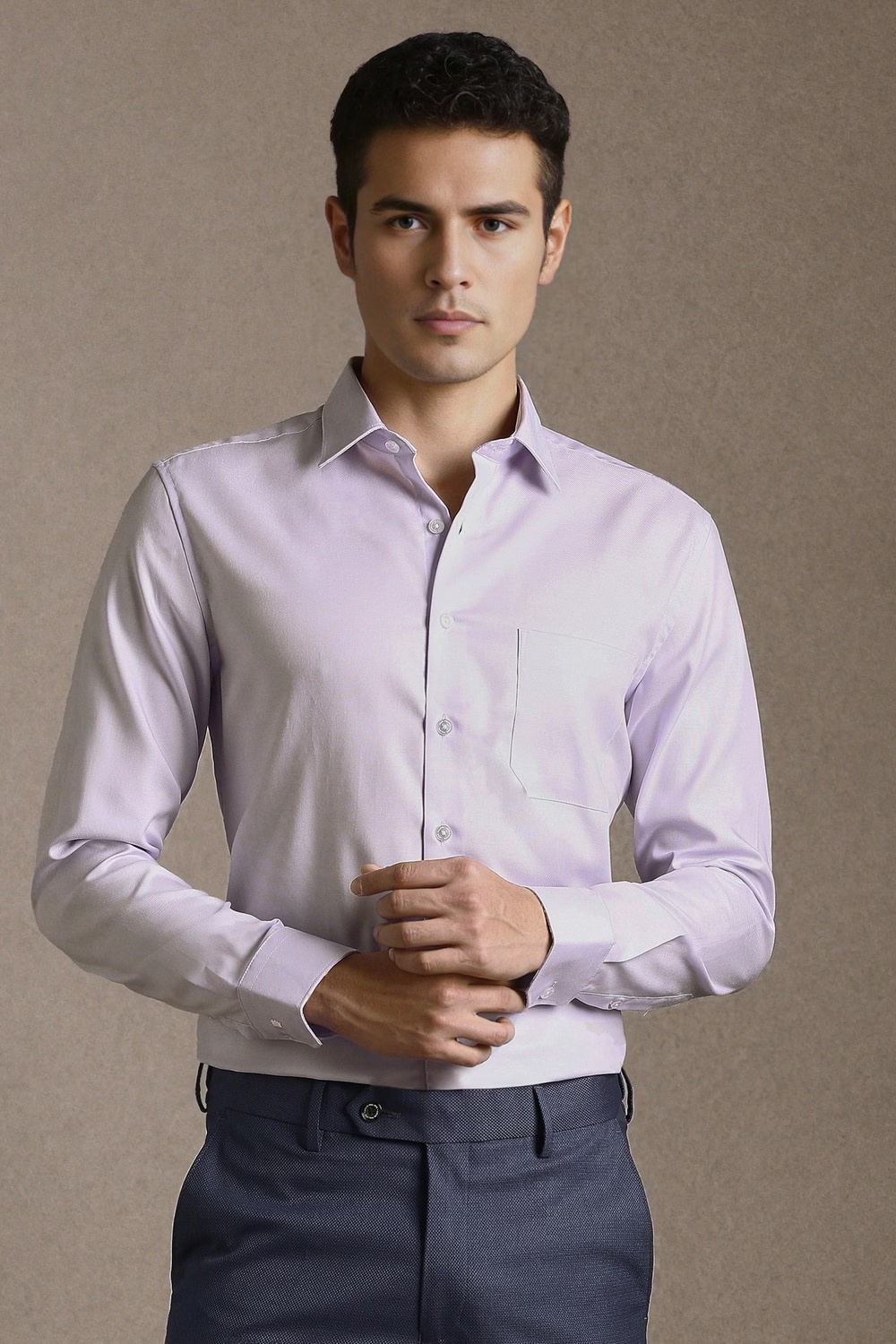 Men Lilac Solid Full Sleeves Formal Shirt-Lilac