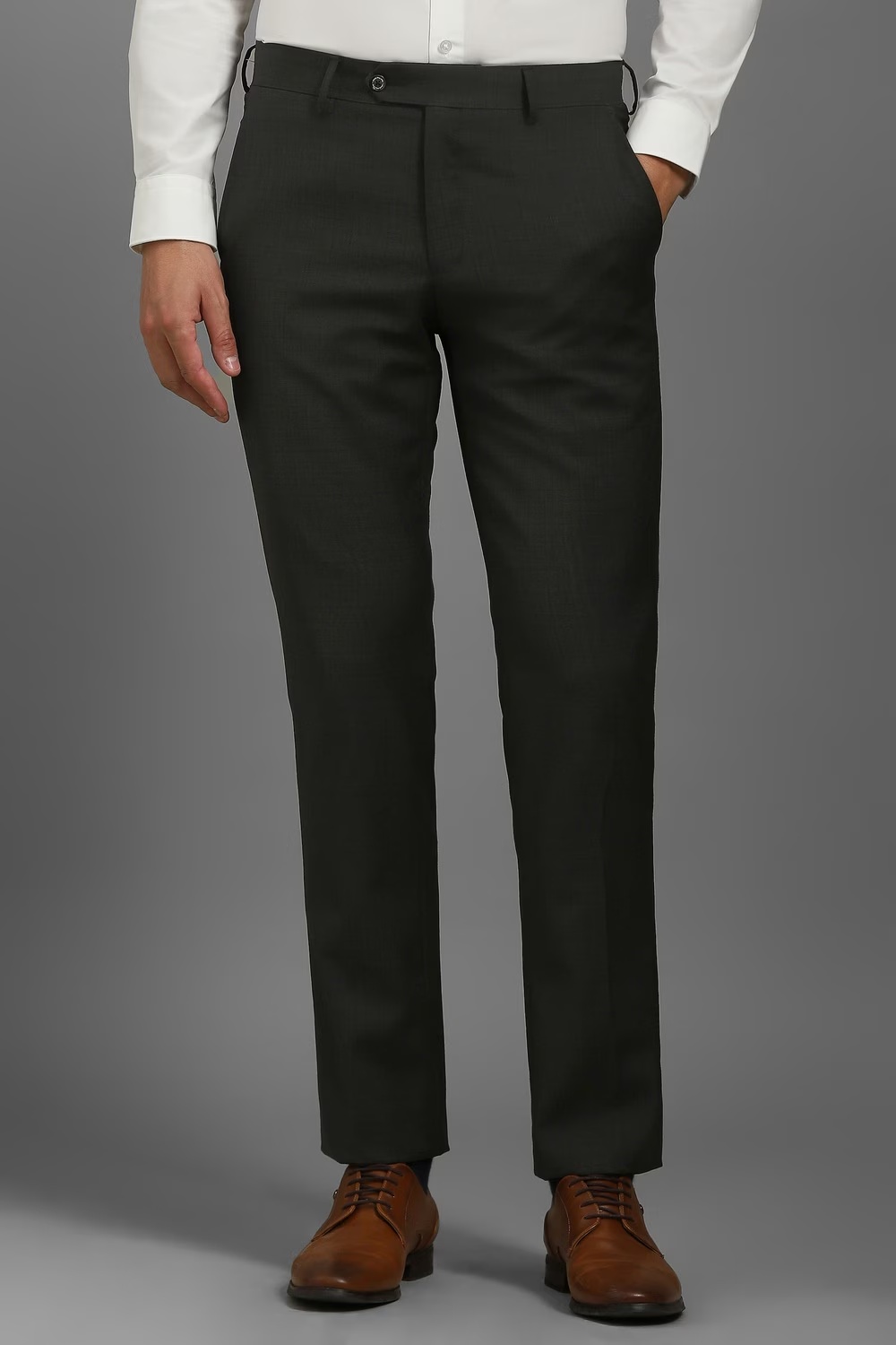 Men Grey Regular Fit Check Flat Front Formal Trousers-Grey