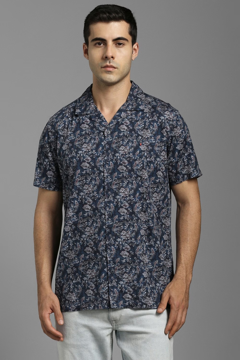 Men Blue Print Half Sleeves Casual Shirt-Blue