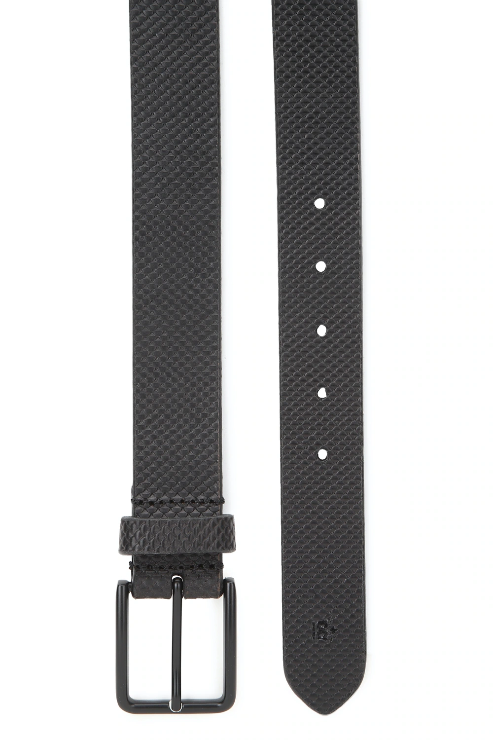 Louis Philippe Men Black Textured  Casual Italian Leather with Matt Black Buckle Belt-Black