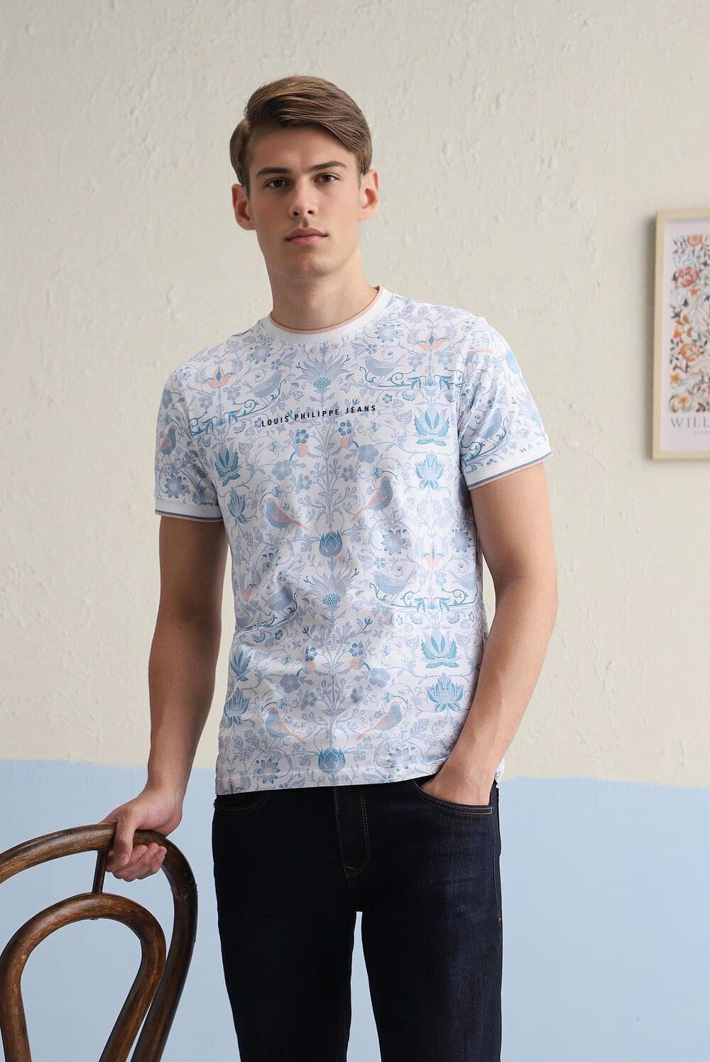 Men White Print Crew Neck T-shirt-White
