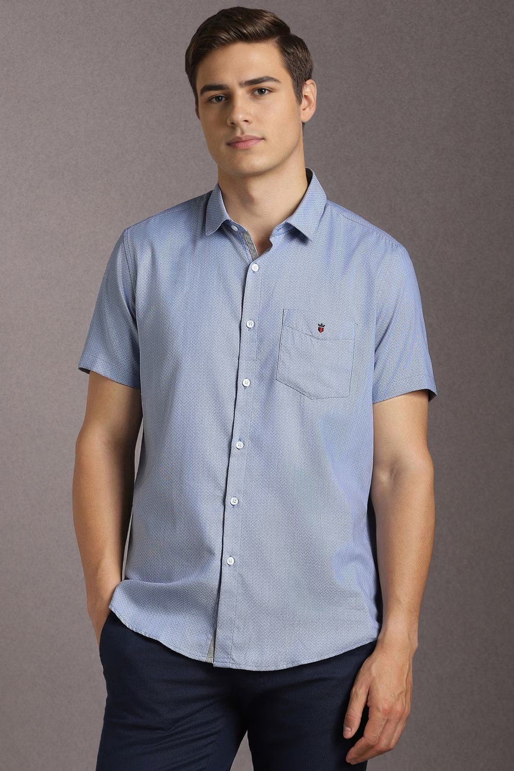 Men Light Blue Textured Half Sleeves Casual Shirt-Light Blue
