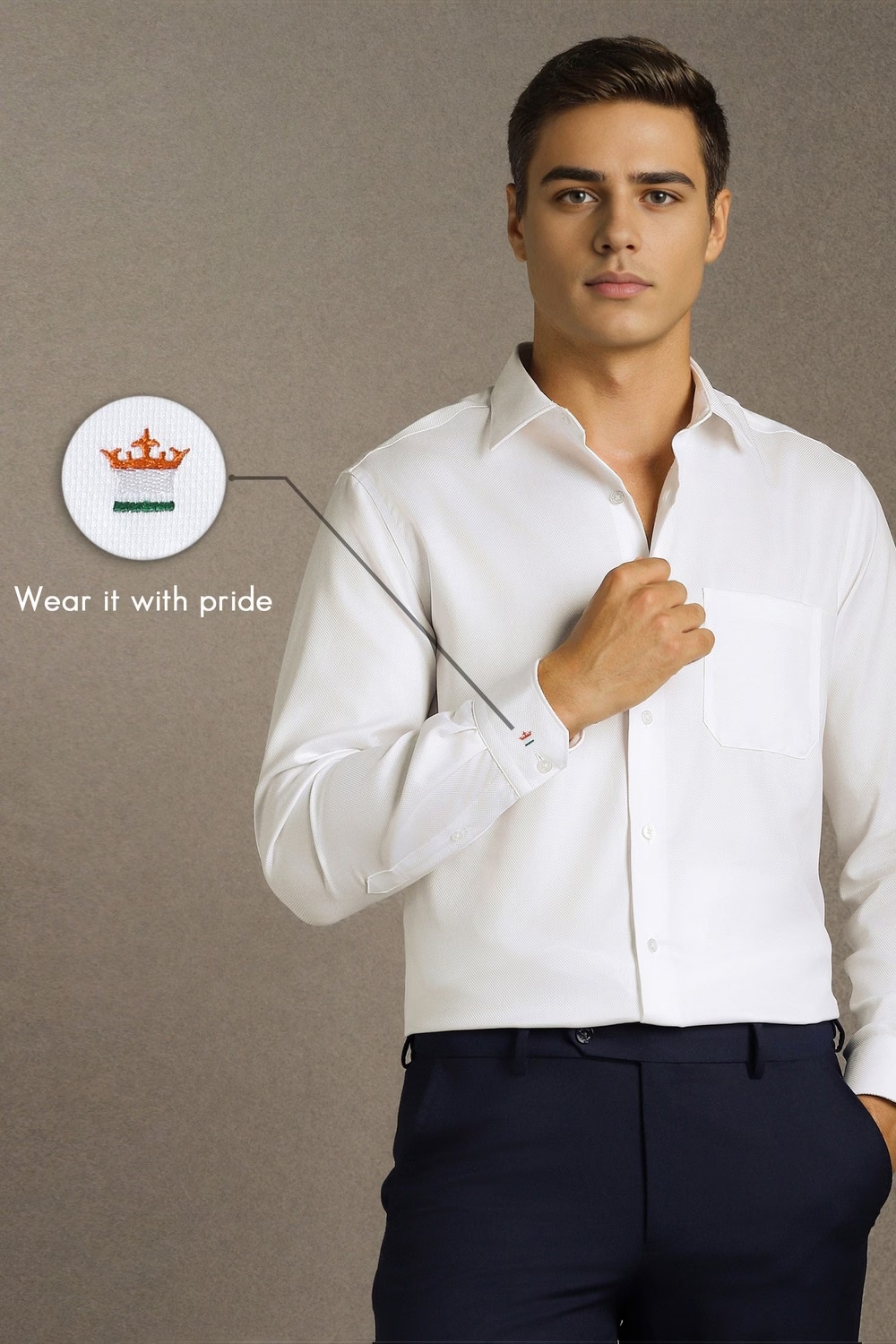 Men White Classic Fit Textured Full Sleeves Tri-color Logo Formal Shirt-White 1 80732-men-white-classic-fit-textured-full-sleeves-tri-color-logo-formal-shirt-white-1.jpg
