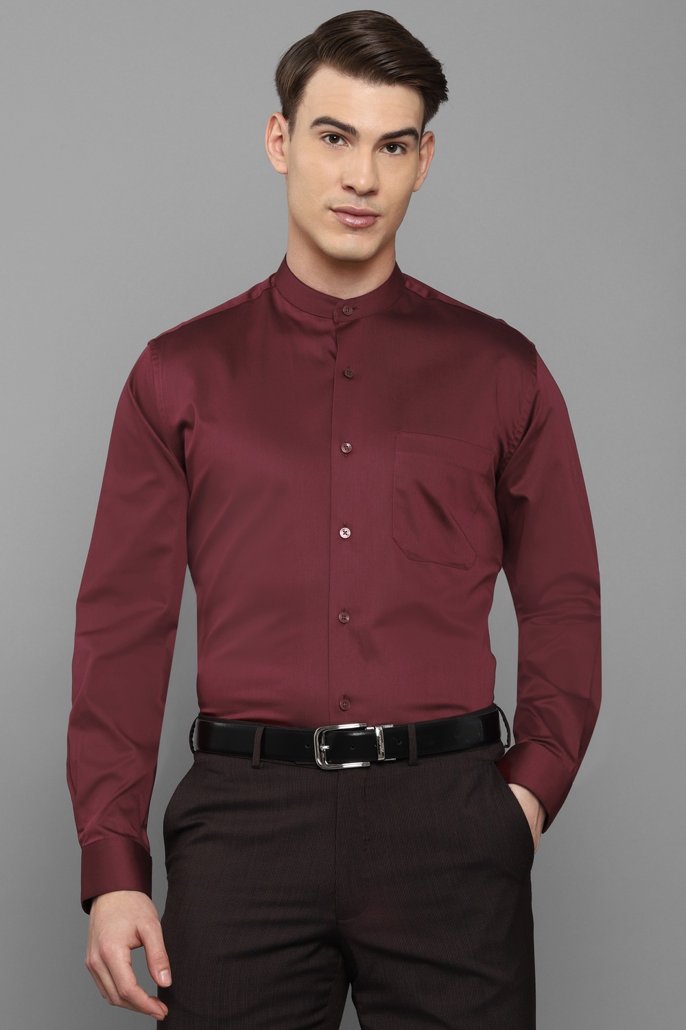 Men Maroon Solid Full Sleeves Formal Shirt-Maroon