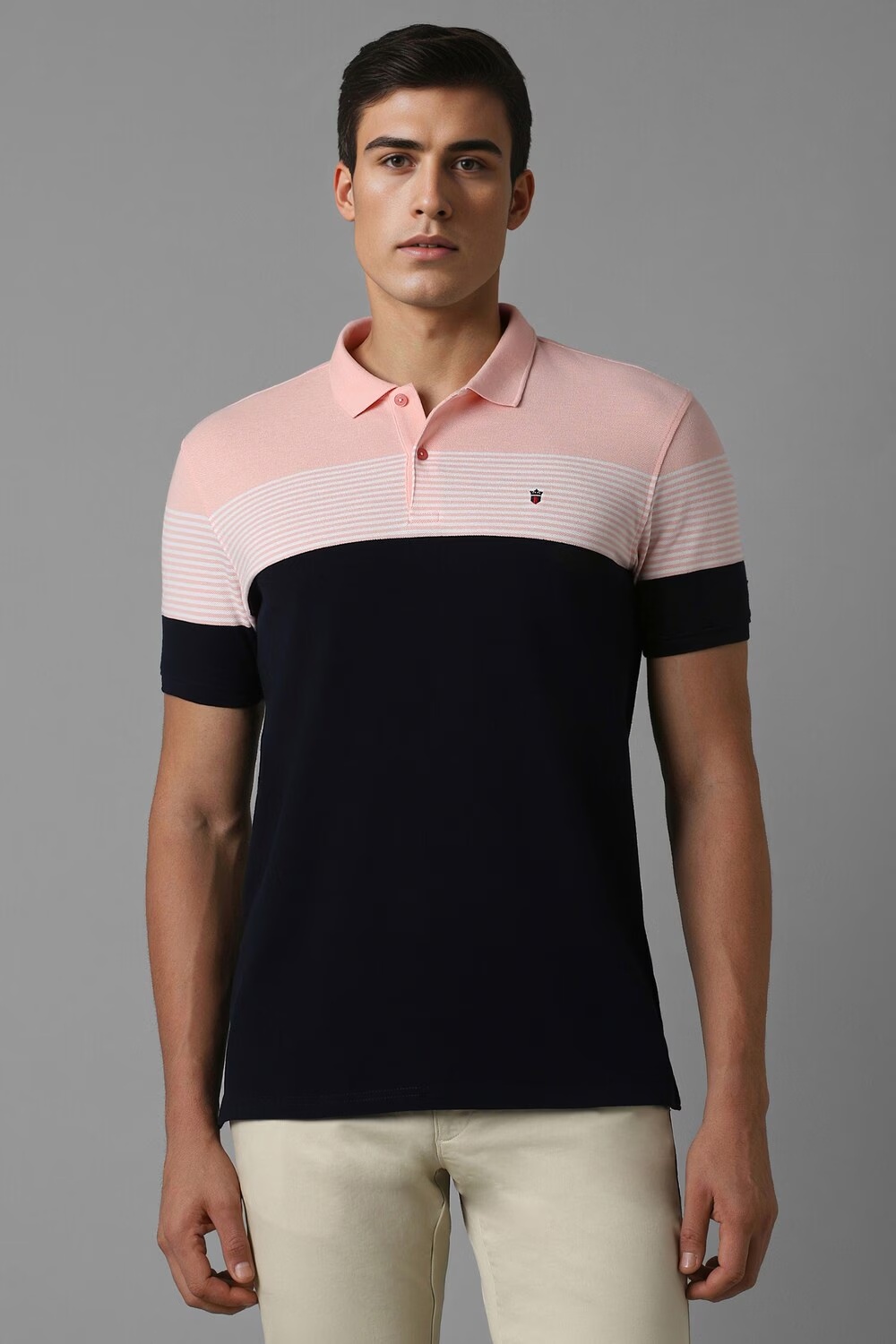 Men Black Print Polo Neck T-shirt-Black