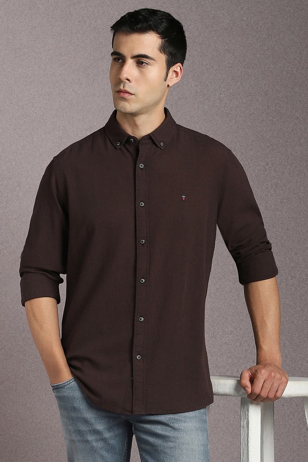 Men Brown Solid Full Sleeves Casual Shirt-Brown