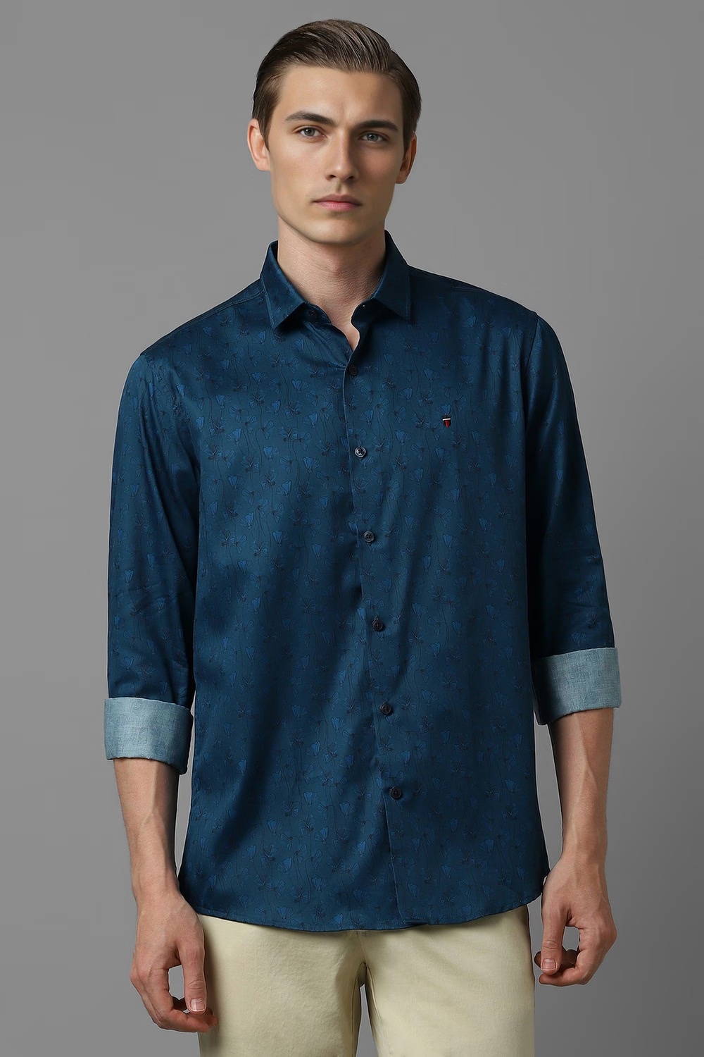 Men Navy Print Full Sleeves Casual Shirt-Navy