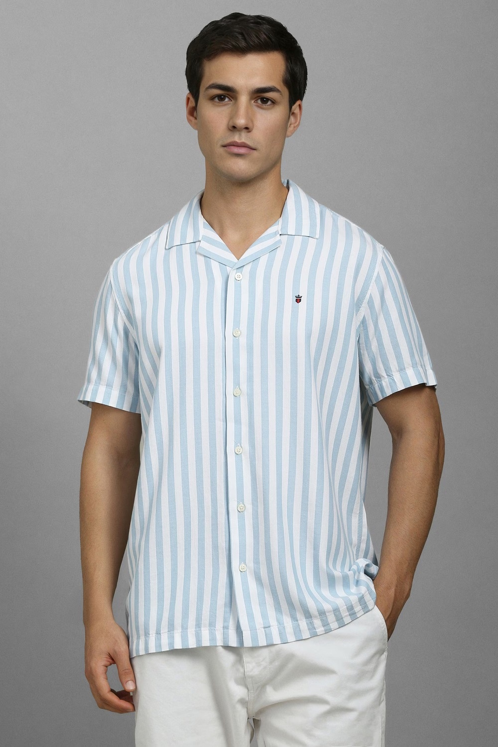 Men White Stripe Half Sleeves Casual Shirt-White